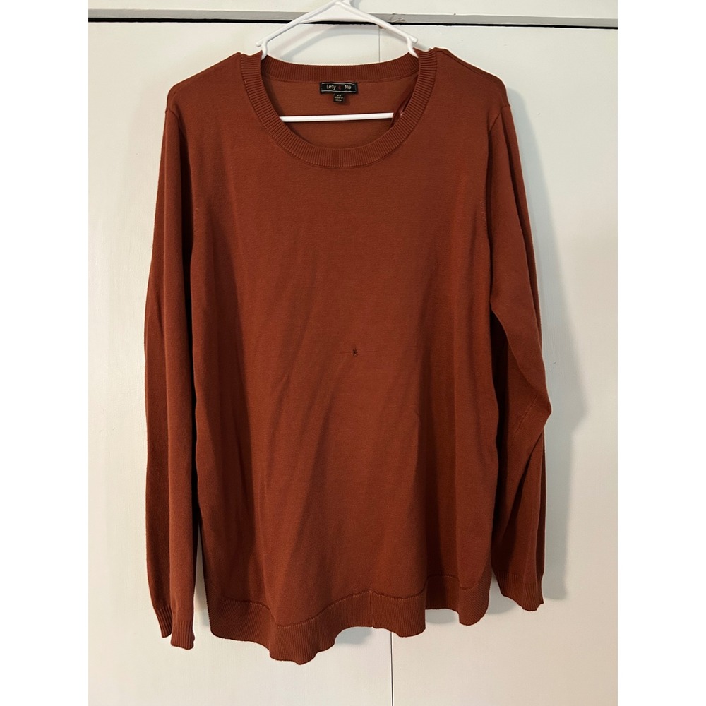 Lety & Me Women Rust Orange Crew Neck Button Side Vent Sweater 2X W1963SX
